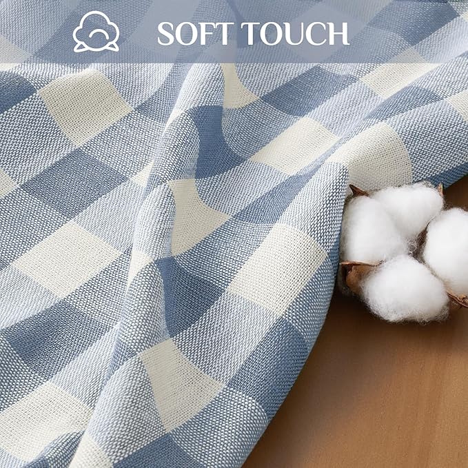 Softalker Checkered Tablecloth Rectangle, Outdoor Linen Cotton Gingham Table Cloth with Tassel, Heavy Duty Wrinkle Free Buffalo Plaid Table Cover for Kitchen Dining Home Party - 55 x 102 Inch, Blue
