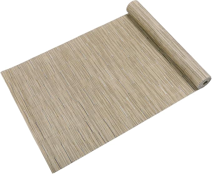 SHACOS Woven Vinyl Table Runner Indoor Outdoor 12x54 inch Kitchen Dining Table Runners Wipe Clean Washable PVC Table Runner, Bamboo Tan