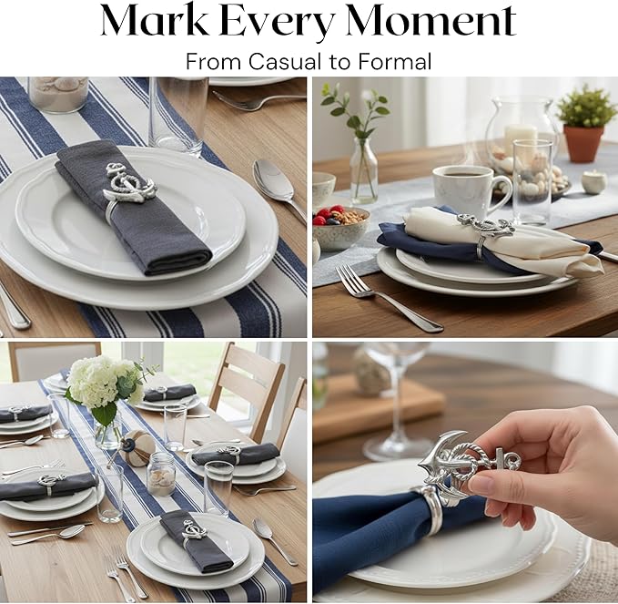 ALPHA Living HOME Silver Napkin Rings Set of 12 - Durable & Versatile, Elegant Metal Napkin Rings for Table Settings, Special Occasions, Easter Table Decor & Gift Giving Ideas Silver