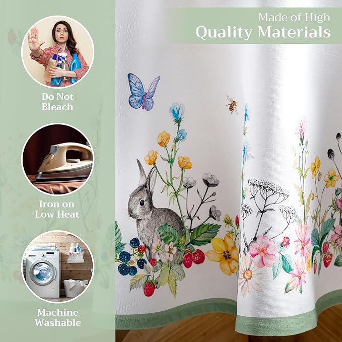 Maison d' Hermine Table Cloth Round Table 100% Cotton 63 Round Inches Tablecloth Reusable Decorative for Dining Room Farmhouse Home Valentines Day Decorations Spring Summer - Printemps
