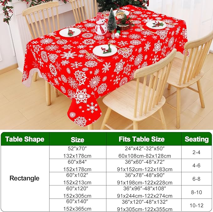 Smiry Christmas Rectangle Table Cloth, Waterproof Vinyl Tablecloth with Flannel Backing, Wipeable Snowflake Plastic Tablecloths for Christmas Table Decorations, (60"x84", Christmas Red)