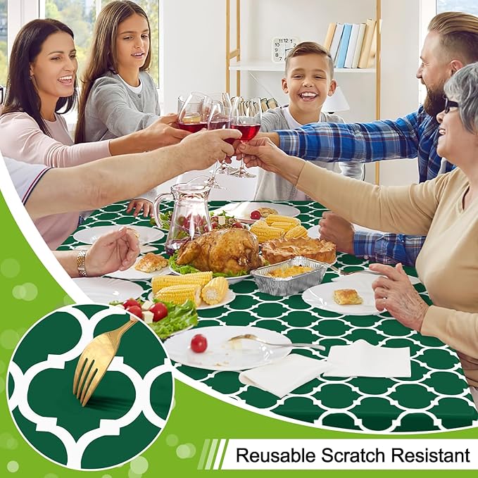 Smiry Square Table Cloth, Waterproof Vinyl Tablecloth with Flannel Backing for Square Tables, Wipeable Spillproof Plastic Tablecloths for Dining, Camping, Indoor and Outdoor (54"x54", Emerald Green)