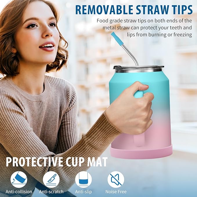 32 oz Mug Tumbler with Handle and Straw - Large Stainless Steel Coffee Cup with 2-in-1 Lid, Insulated Water Bottle Flask Jug, Metal Thermal Cup Keep Cold 36 hrs, Leakproof Proof BPA-Free