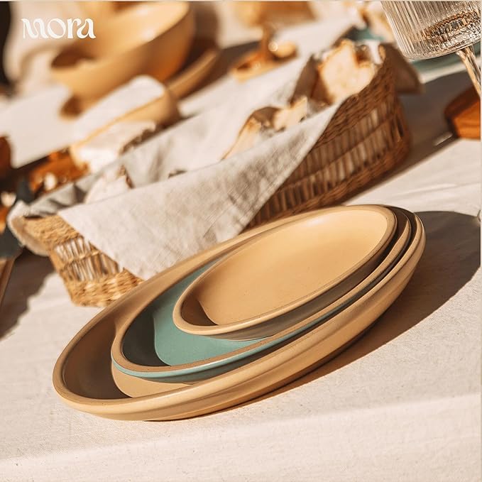 MORA Large Plates Set of 4, 10.5 inch Ceramic Pottery Dinner Plates - Microwave, Oven and Dishwasher Safe - Merrigold