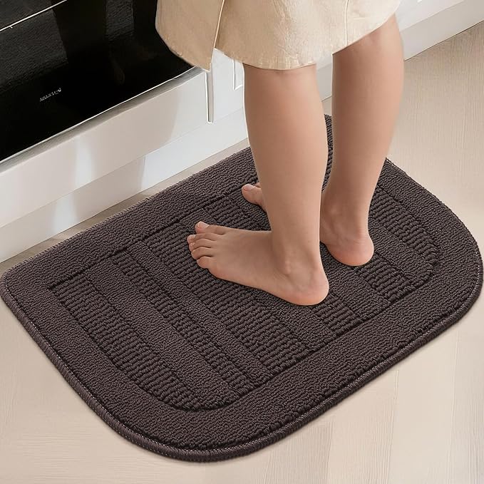 BEQHAUSE 30x18 Inch Kitchen Rug Mat Durable Kitchen Rugs Non-Slip Washable Absorbent Kitchen Mats for Floor Dirt-Resistant Semicircular Kitchen Mat (Brown)