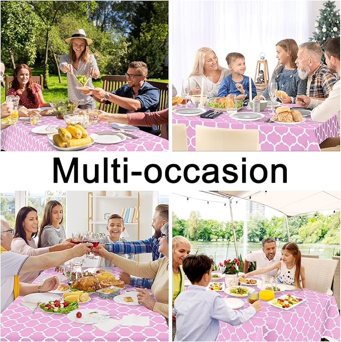 Smiry Rectangle Table Cloth, Waterproof Vinyl Tablecloth with Flannel Backing for Rectangle Tables, Wipeable Spillproof Plastic Tablecloths for Dining, Camping, Indoor and Outdoor, (60"x102", Pink)