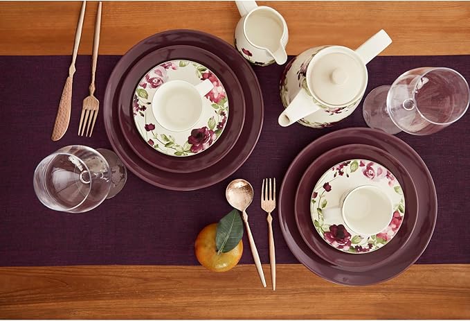 Solino Home Linen Chambray Burgundy Table Runner 108 Inches Long - Athena, 100% Pure Linen 14 x 108 Inch Table Runner for Valentines