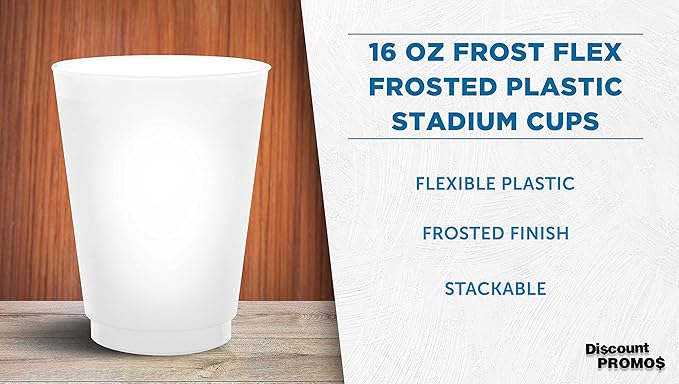 DISCOUNT PROMOS Frosted Plastic Stadium Cups, 10 pack, 16 oz. Shatterproof Flexible Reusable Party Cups, Pearl White