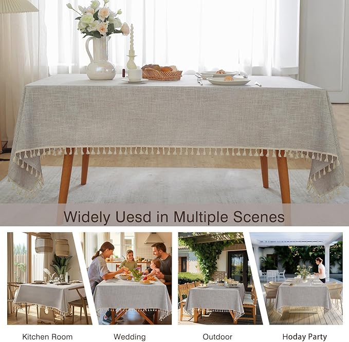 JIALE Textured Tablecloth, Heavy Duty Linen Style Farmhouse Table Cloth Rectangle Table, Wrinkle-Free Washable Waterproof Table Cover for Kitchen, Dining, Parties, 55"x90", Light Brown