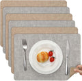 Myir JUN Reversible Vinyl Placemats Set of 6, Faux Leather Place Mats Dual Sided Waterproof Oilproof Wipeable, Heat-Resistant Table Mats for Kitchen Dining Indoor Outdoor (12" x 17", Light Gray Beige)
