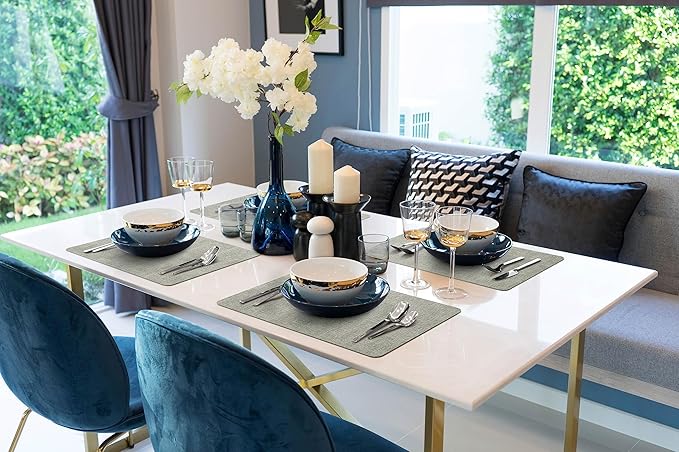 More Décor Faux Leather Placemats Set of 4 for Dining Table – Waterproof, Wipeable, Washable, Stain & Heat Resistant, Non-Slip Table Mats – 12 X 17 Inch, Light Grey