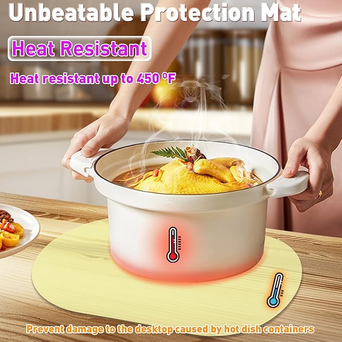 Oval Silicone Placemat Set of 4,Heat Resistant Placemats, Silicone Table Mats,Non-Slip Dining Mat for Home,Waterproof Easy Clean Kids Placemats,17"x12" Ultra-Thin Translucent (4Pcs, Yellow)