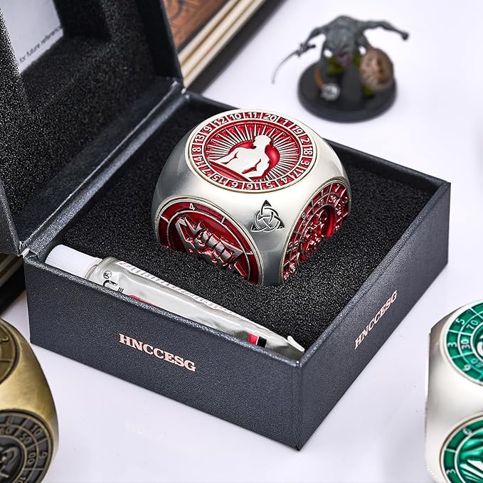 DND Spinner Dice,HNCCESG 7 in 1 Unique Metal Dice Set with Stat Engraving for Dungeons and Dragons Gifts, Polyhedral Role Playing Game Dice(Matte Red)