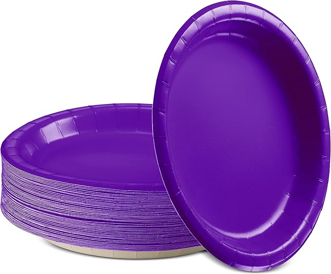 Disposable Paper Plates Purple, 7 Inch Paper Dessert Plates, Strong and Sturdy Disposable Plate for Party, Dinner, Holiday, Picnic, or Travel Party Plate, Pack of 50