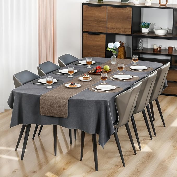 Myir JUN Round Placemats, Dual Sided Faux Leather Place Mats Set of 6 Indoor/Outdoor Non-Slip Washable Table Mats (Gray Brown, Set of 6)