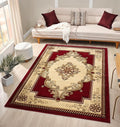 Modern 2x7 Traditional Burgundy Living Room Rug - Area Rugs for Living Room, Dining & Bedroom - Hand Carved Runner Carpet - Durable Polyester - Non-Fade, Stain-Resistant - Turkish Made