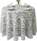 ATOSII Mahoka Blue 100% Cotton Round Tablecloth, Block Print Floral Table Cloth for Dining, Parties, Weddings, Outdoors, Holidays I 60" Inches I Grandmillennial Farmhouse Boho Spring Summer