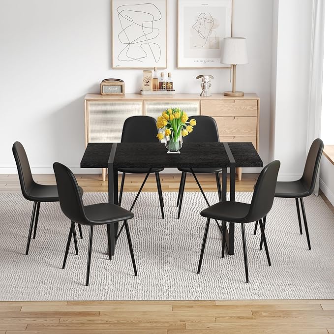 Modern Dining Table and Chairs Set of 6, 7 Piece Kitchen Table and Chairs for Kitchen Dining Room, Apartment
