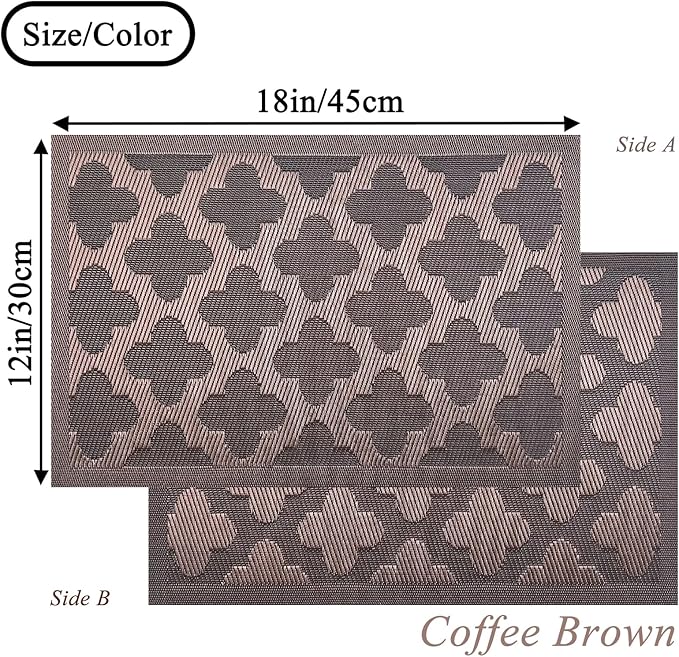 Elegant Placemats Vinyl Woven Heat-Resistant Placemats Set of 6 Washable Easy to Clean Table Mats for Dining Room and Decorate (Brown)