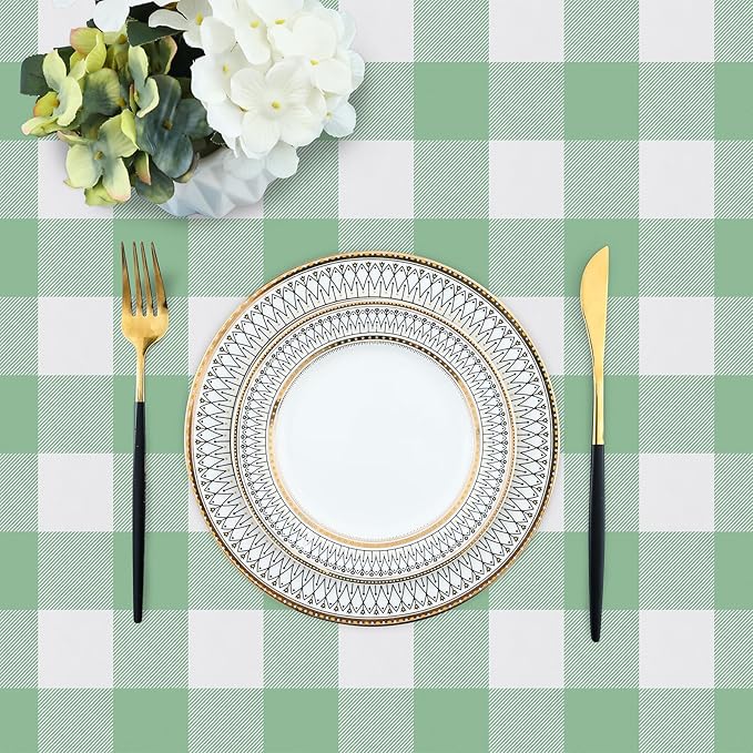 misaya Square Waterproof Vinyl Table Cloth, Buffalo Flannel Backed Tablecloth, Wipeable Plastic Table Cover for Dinner, Kitchen, Outdoor (54" x 54", Sage Green and White)
