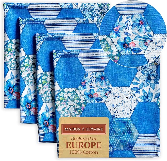 Maison d' Hermine Cloth Napkins Set of 4 100% Cotton Everyday Reusable Square Napkins Cloth Washable Dinner Party Wedding Restaurant Valentines Day Decorations Spring/Summer (Summer Blues, 20" x 20")