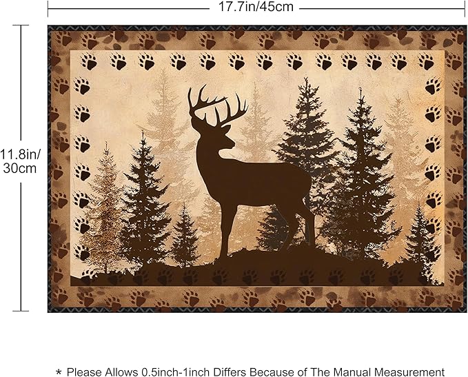 Bear and Deer Placemats Set of 4 Washable Table Place Mats for Dining Kitchen Party Decor
