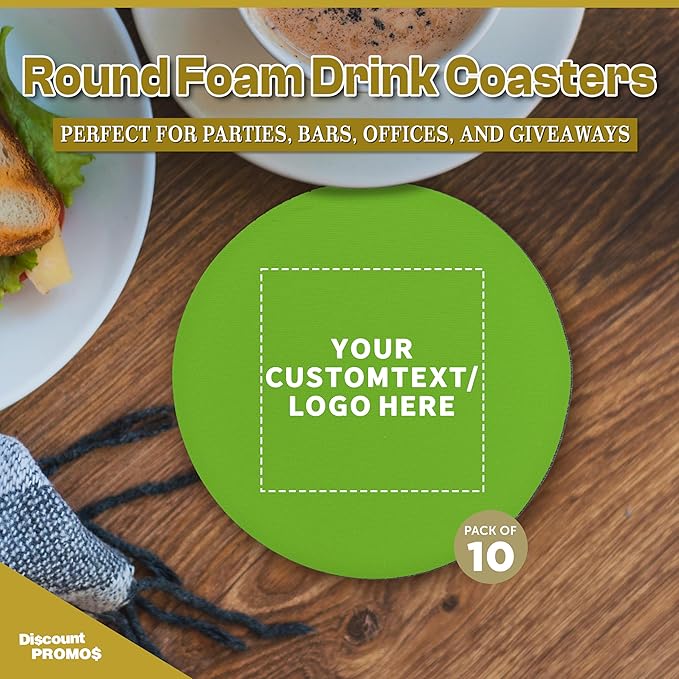 10 Round Foam Bud Coasters Pack, 4 inch - Customizable Text, Logo - PU Foam, Party Favor - Lime Green