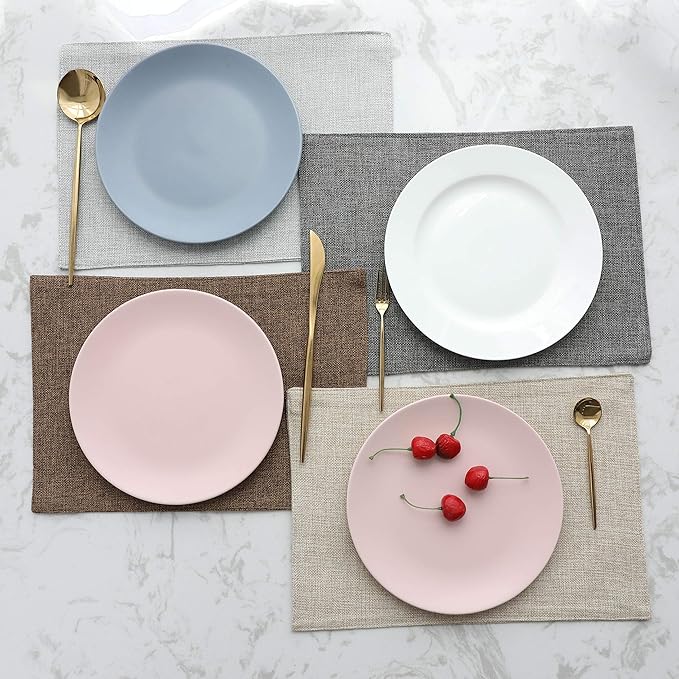 Home Brilliant Cloth Placemats Set of 6 Table Place Mats Light Grey Placemat Easy to Clean Heat Resistant Machine Washable Fabirc Placemats Coffee Table Mats for Dining Kitchen Table, Gray