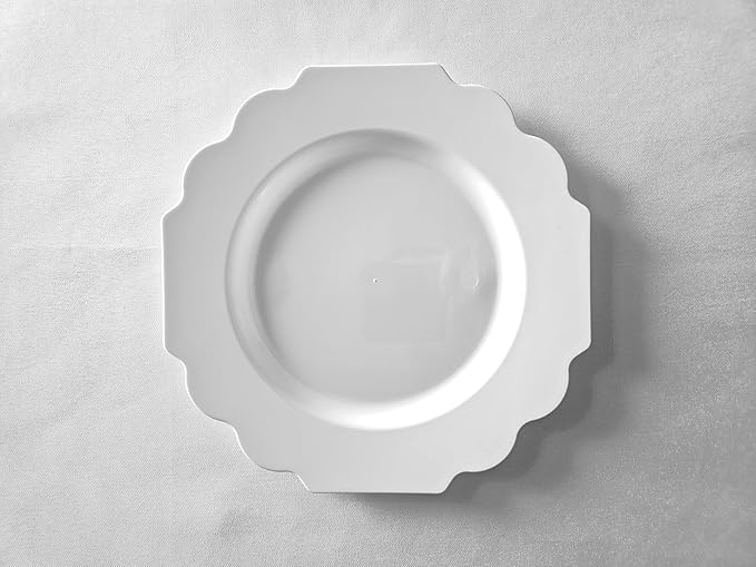 " OCCASIONS " 50 Plates Pack (25 Guests)-Heavyweight Wedding Party Disposable Plastic Plate Set -(25x10.5'' Dinner + 25x8'' Salad/Dessert) (Imperial in White)