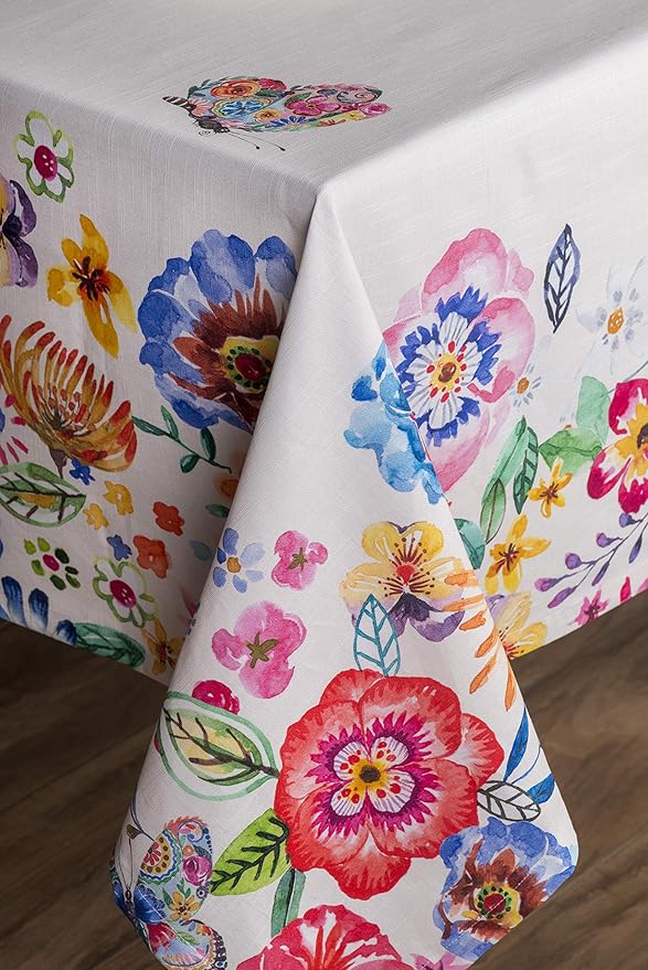 Maison d' Hermine Table Cloth Rectangle Table 100% Cotton 70 x 90 Inches Tablecloth Reusable Decorative for Dining Room Farmhouse Valentines Day Decorations Spring Summer - Happy Florals - High Summer