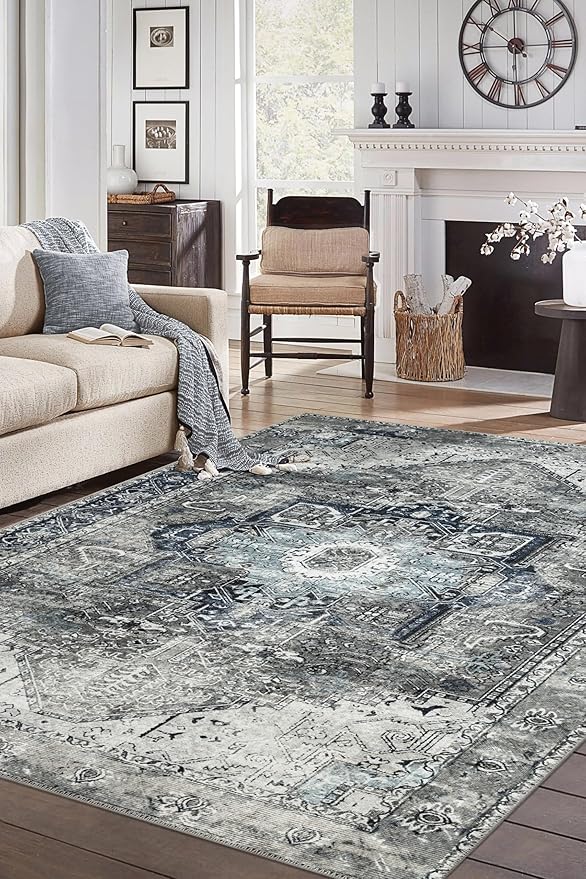 Keen Home Design 8x10 Rug - Machine Washable Area Rug with Non-Slip Backing, Ideal for Living Room, Dining Room, Bedroom - Vintage, Easy Clean, Durable, Low Pile - (8' x 10')
