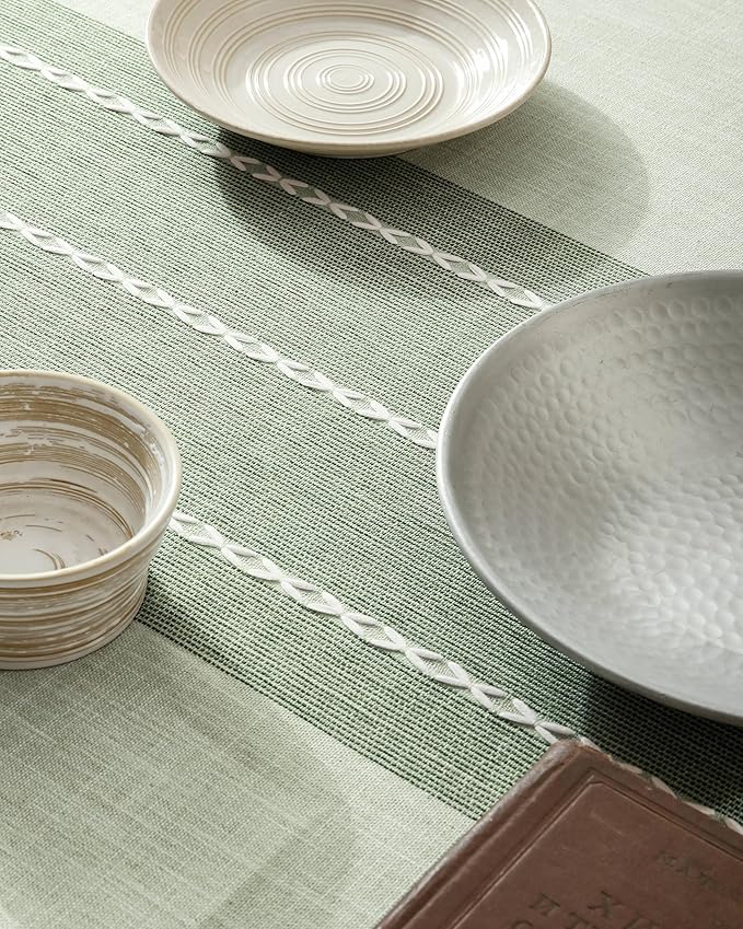 ZeeMart Contrast Linen Table Cloth Rectangle Table Cloths 52x70 Inch Green, Farmhouse Style Heavy Weight Sage Green Tablecloth, Water Resistant Burlap Tablecloths