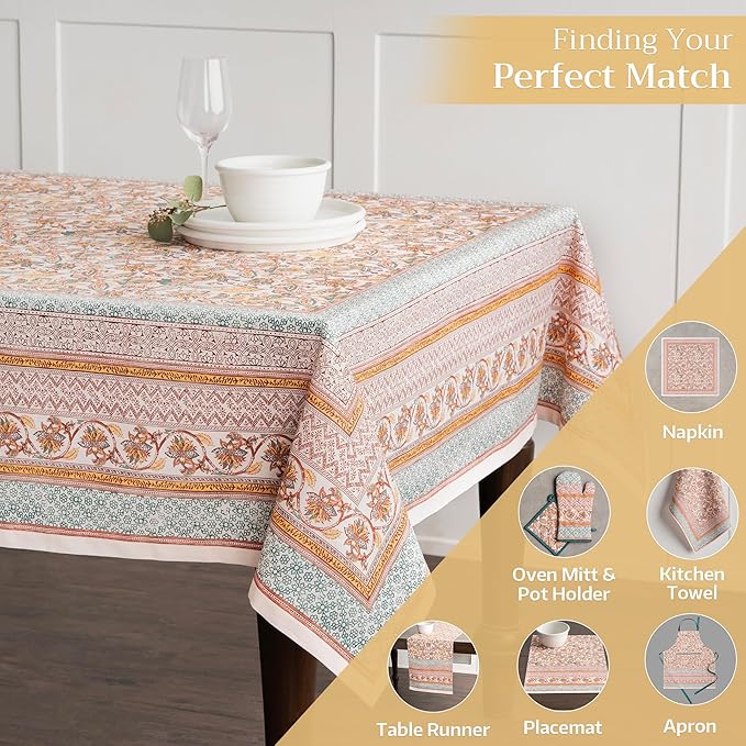 Maison d' Hermine Table Cloth Rectangle Table 100% Cotton 54 x 72 Inches Fall Tablecloth Reusable Everyday Use for Thanksgiving Christmas Decorations Dining Farmhouse Party (Nila)