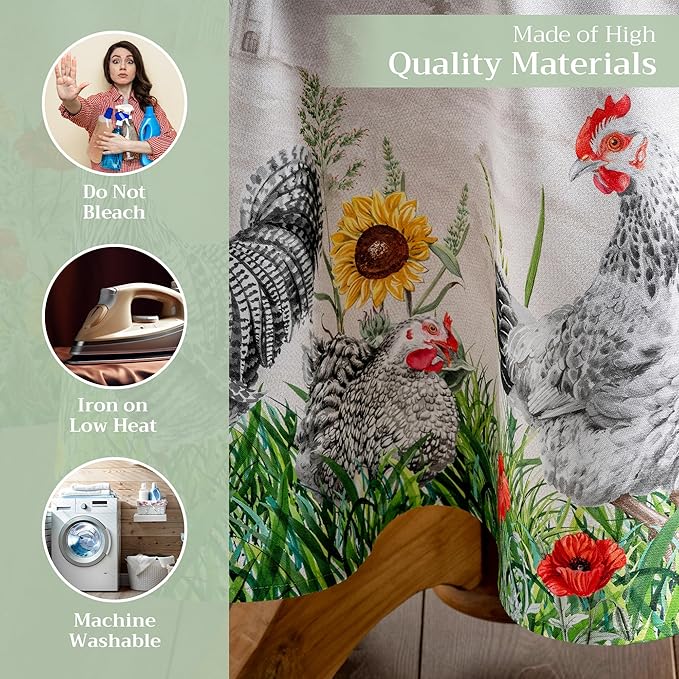 Maison d' Hermine Table Cloth Round Table 100% Cotton 69 Round Inches Tablecloth Reusable Decorative for Dining Room Farmhouse Home Valentines Day Decorations Spring Summer - Basse Cour