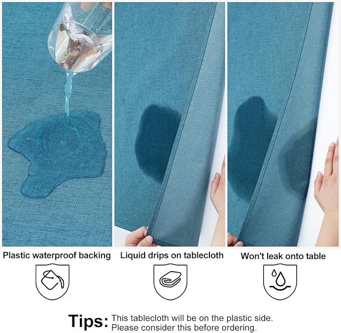 Smiry Rectangle Faux Linen Table Cloth, Waterproof Burlap Fabric Tablecloth, Washable Decorative Farmhouse Table Covers for Kitchen, Dining, Parties, 60x84, Teal