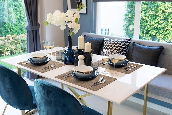 More Décor Faux Leather Placemats Set of 6 for Dining Table – Waterproof, Wipeable, Washable, Stain & Heat Resistant, Non-Slip Table Mats – 12 X 17 Inch, Brown