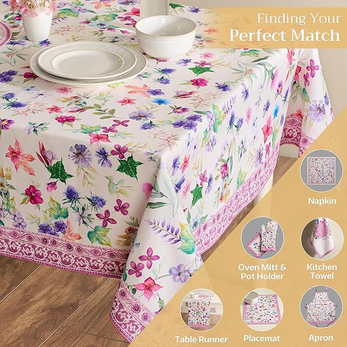Maison d' Hermine Table Cloth Square Table 100% Cotton 60 x 60 Inches Tablecloth Reusable Decorative for Dining Room Farmhouse Home Valentines Day Decorations Spring Summer - Chardon