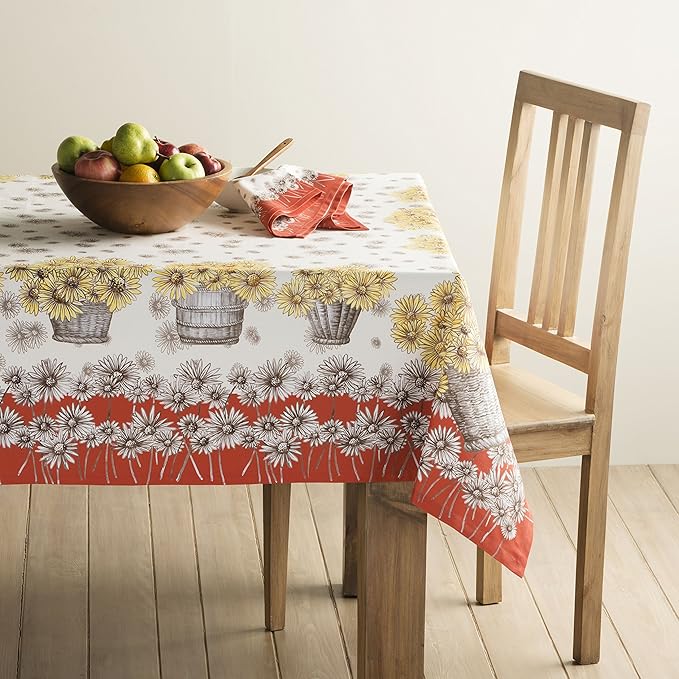 Maison d' Hermine Table Cloth Rectangle Table 100% Cotton 60 x 90 Inches Fall Tablecloth Reusable Everyday Use for Thanksgiving Christmas Decorations Dining Farmhouse Party (Bagatelle)