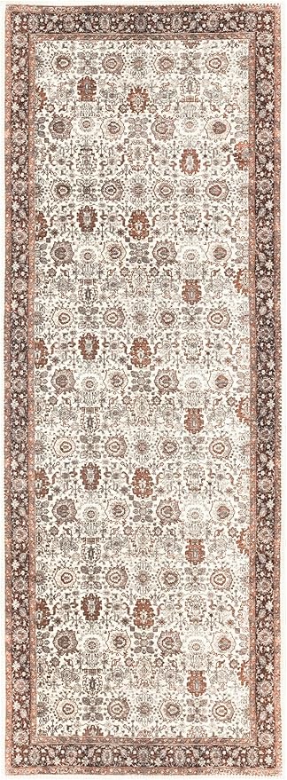 Keen Home Design 2x12 Rug - Machine Washable Runner Rug with Non-Slip Backing, Ideal for Hallway, Entryway, Kitchen, Laundry Room - Vintage, Easy Clean, Durable, Low Pile - (2'6" x 12')
