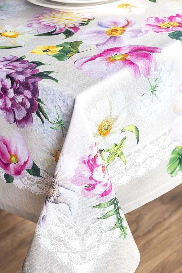 Maison d' Hermine Table Cloth Square Table 100% Cotton 60 x 60 Inches Tablecloth Reusable Decorative for Dining Room Farmhouse Home Valentines Day Decorations Spring Summer - Pivoine