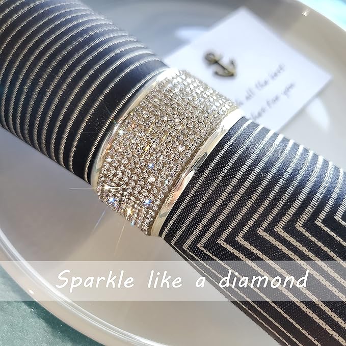 Silver Napkin Rings Set of 6,Diamond Napkin Ring for Table Decor,Thanksgiving,Christmas Napkin Rings Buckles, Anniversary, Birthday, Holiday, Party of Table Setting, Wedding Table Decoration