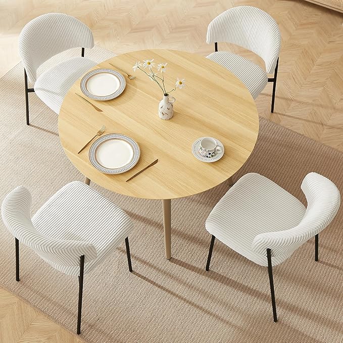 43.3 Inch Round Dining Table Set for 4, Modern Small Kitchen Coffee Set for Dining Room Kitchen Apartment (Cream Table + 4 White Shell Chairs)
