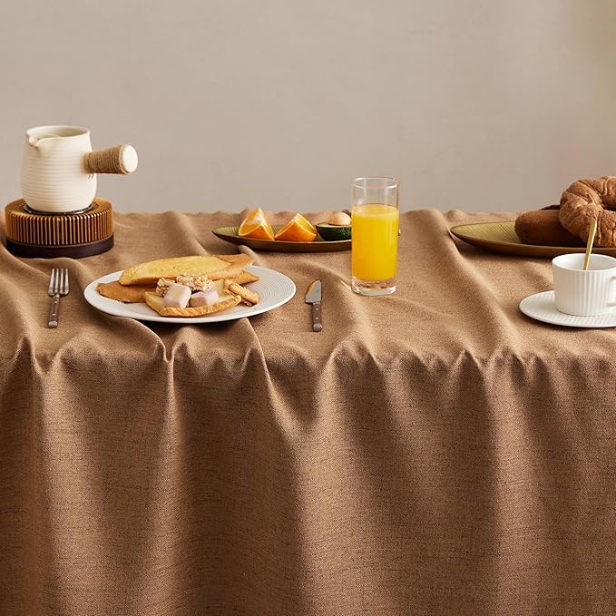 Linen Tablecloth for Rectangle Table, 60x104 Inch Caramel, Farmhouse Style Brown Tablecloth, Water Resistant Burlap Tablecloths for Dining Table Farmhouse Kitchen