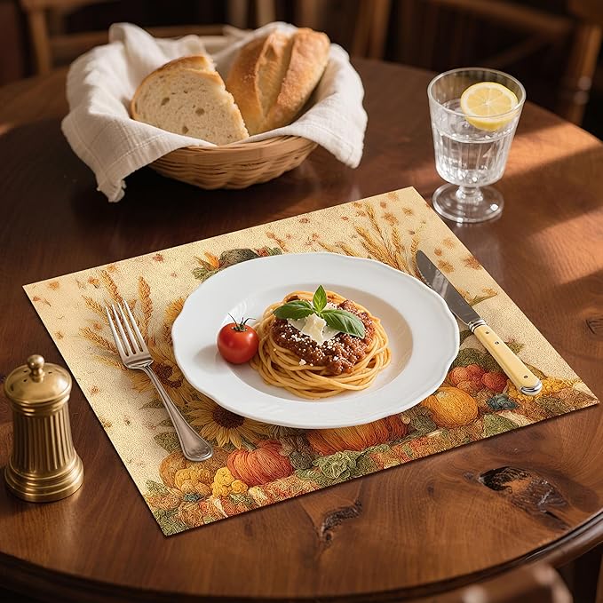 Thanksgiving Scarecrow Placemats Set of 4 Washable Table Place Mats for Dining Kitchen Party Decor