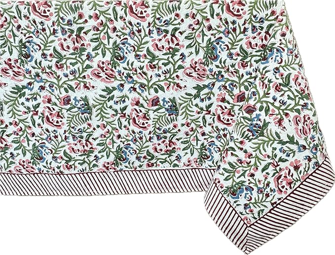 ATOSII Ambrosia 100% Cotton Square Boho Spring Summer Tablecloth, Handblock Floral Table Cloth Linen for Kitchen Dining Parties Wedding Outdoors Easter I 60 X 60 Inches I 4 Seater