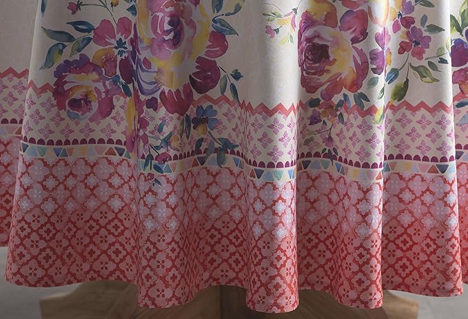 Maison d' Hermine Table Cloth Round Table 100% Cotton 63 Round Inches Tablecloth Reusable Decorative for Dining Room Farmhouse Home Valentines Day Decorations Spring Summer - Rose Garden