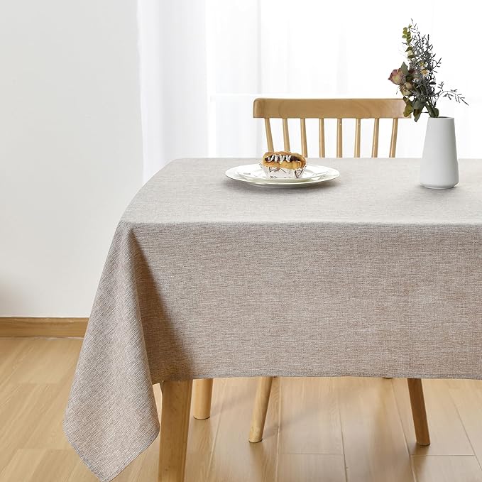 JIUZHEN Faux Linen Farmhouse Tablecloth Rectangular, Wrinkle Stain Resistant Table Cloth Rectangle Table Cover for Kitchen Dining, Holiday Party Dinner, Stone, 60 x 140 Inch