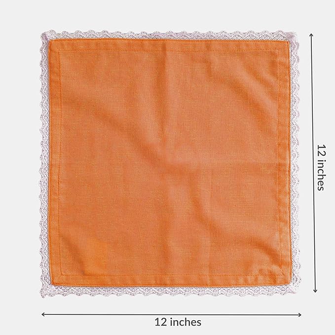Fingercraft Dinner Cloth Napkin Cotton Linen Blend 12 Pack 12In Mitered Corners with Elegant Lace for Everyday Use Napkins Cloth are Pre Shrunk and Good Absorbency Rust