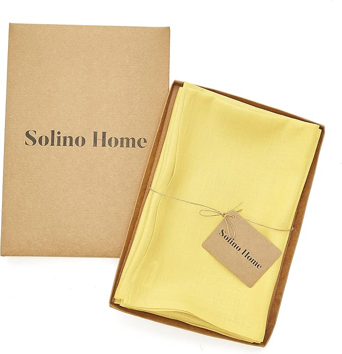 Solino Home Linen Cloth Napkins Set of 4-100% Pure Linen Sunshine Yellow Dinner Napkins 20 x 20 Inch for Spring, Easter - Fete, Handcrafted and Machine Washable