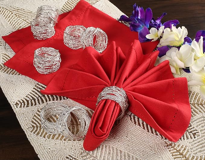 Silver Mesh Napkin Ring Set of 12 - Beautiful Elegant Decorative Napkin Holder for Christmas/Dinner Table Decoration/Farmhouse/Wedding/Party/Family Gathering/New Year & Everyday Use